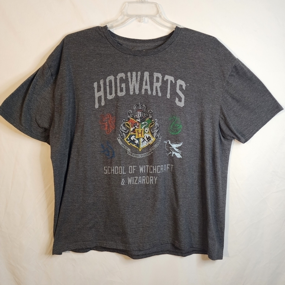 💘Harry Potter Hogwarts School Gray Short Sleeve Cotton Blend Tee Size 2XL